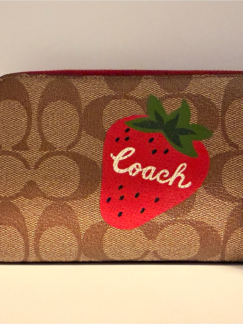 Coach Strawberry Signature Canvas Medium Zip Wallet